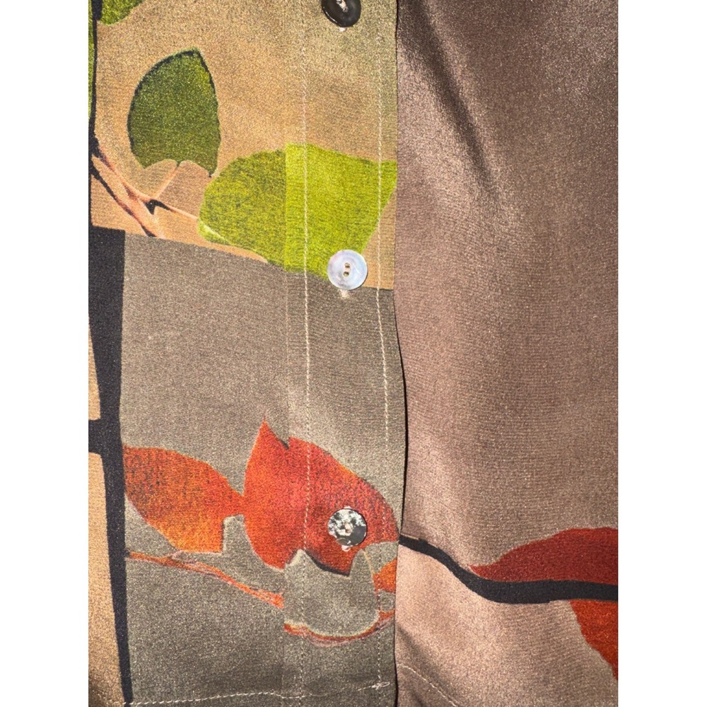 Poetry 100% Silk Artistic Abstract Floral Print Blouse Brown Olive US 12 - Picture 3 of 6